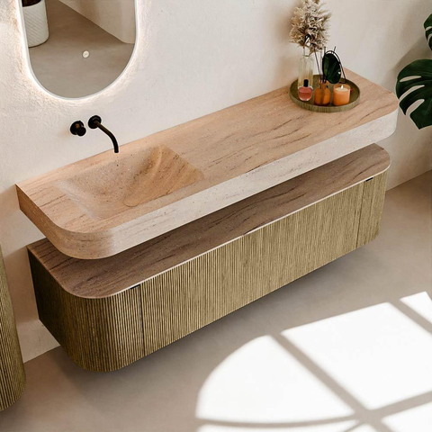 MONDIAZ THOR-DLUX Meuble de salle de bains - 170cm - arrondi gauche + droite - couleur Dusk - 1 tiroir - 2 portes - Vasque suspendue CLOUD Gauche sans trou de robinet - couleur Saba SW1465718