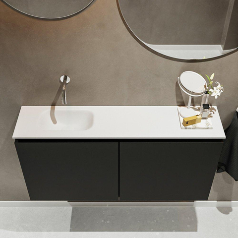 MONDIAZ TURE Toiletmeubel 100x23x50cm met 0 kraangaten 2 deuren urban mat Wastafel Eden links Solid Surface Wit SW474909