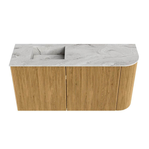 Mondiaz JOYA-DLUX 81.6cm meuble de toilette - arrondi droit couleur Chêne - Vasque FAYE position Gauche 1 trou de robinet couleur Glace SW1421979