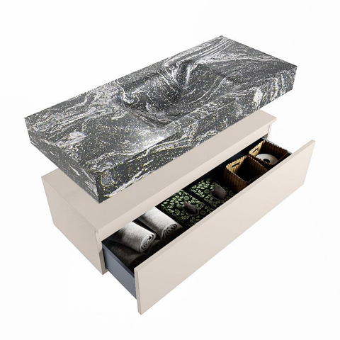 Mondiaz ALAN-DLUX Ensemble de meuble - 110cm - meuble Linen mat - 1 tiroir - Lavabo Cloud Lava suspendu - vasque Centre - 1 trou de robinet SW807913