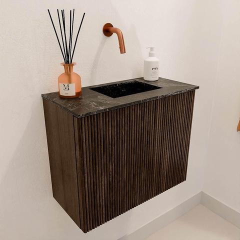 Mondiaz JOYA-DLUX 50cm meuble de salle de bains - couleur Walnut - Vasque FAYE position Droite Sans trou de robinet couleur Lava. SW1422428