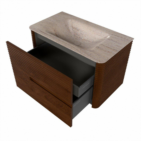 Mondiaz CIRO-DLUX Badkamermeubelset - 80x45x50cm - Solid surface wastafel Saba - 1 wasbak Midden - zonder kraangaten - 2 lades - Ruby SW1532164