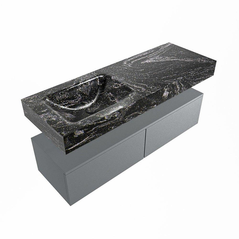 Mondiaz ALAN-DLUX Ensemble de meuble - 130cm - meuble Plata mat - 2 tiroirs - Lavabo Cloud Lava suspendu - vasque Gauche - 0 trous de robinet SW808534