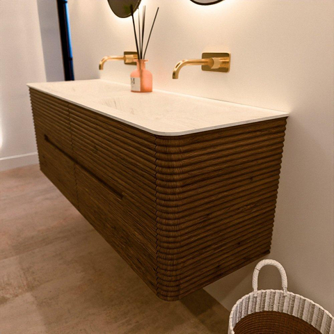 Mondiaz CIRO-DLUX Badkamermeubelset - 140x45x50cm - Solid surface wastafel Opalo - 2 wasbak Dubbel - zonder kraangaten - 4 lades - Dusk SW1532964