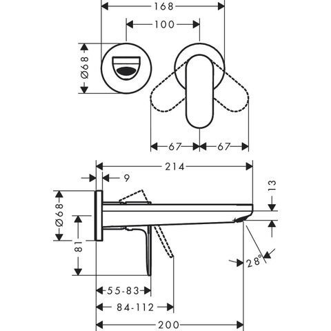 Hansgrohe Rebris s 1 greeps wastafelkraan - inbouw - wandmontage - met uitloop 20 cm - mat zwart SW796579