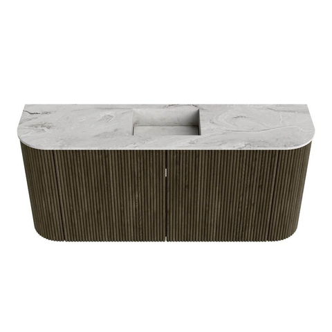 Mondiaz JOYA-DLUX Meuble de salle de bains 93,2cm - arrondis gauche et droite couleur Shadow - Vasque FAYE position Milieu 1 trou de robinet couleur Glace SW1422805