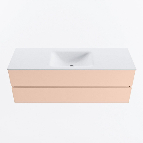 MONDIAZ VICA Badkamermeubelset - 140cm - onderkast rosee- 2 lades - wastafel cloud midden - 1 kraangat - 60cm hoge versie - talc SW1083397