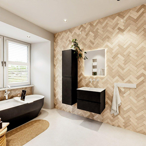 MONDIAZ VICA Meuble de salle de bains 60cm sous-meuble Urban 2 tiroirs. Lavabo CLOUD central sans trou de robinet, couleur Talc. SW1381810