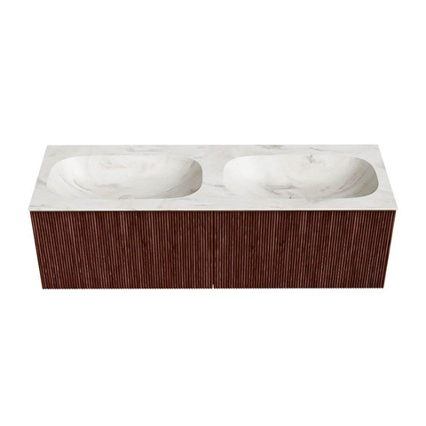 Mondiaz KURVE-DLUX Ensemble meuble de salle de bains - 140x46x40cm - 2 tiroirs - lavabo solid surface - double - 2 trous de robinet - Ruby SW1415936