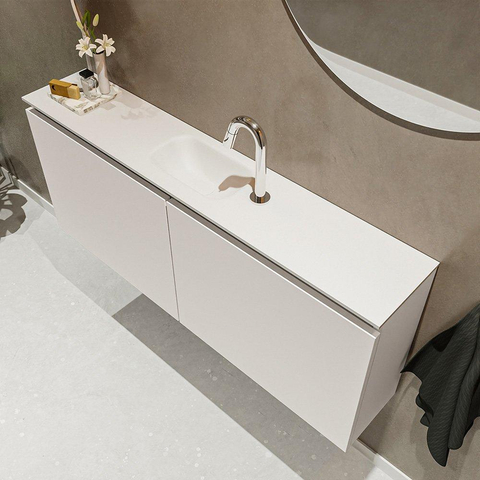 MONDIAZ TURE Toiletmeubel 120x23x50cm met 1 kraangaten 2 deuren linen mat Wastafel Eden midden Solid Surface Wit SW475085