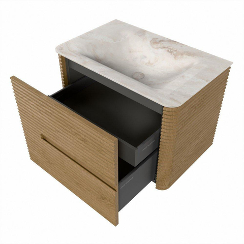 Mondiaz CIRO-DLUX Ensemble meuble de salle de bains - 70x45x50cm - lavabo Solid surface Frappe - 1 vasque au milieu - sans trous de robinet - 2 tiroirs - Chêne SW1530774