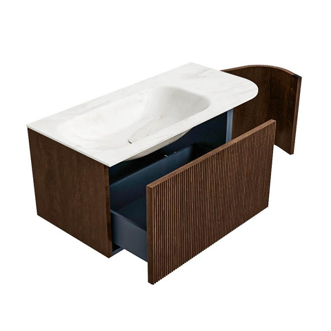MONDIAZ KURVE-DLUX Meuble de salle de bains 95cm avec module 25 R couleur Walnut avec 1 tiroir et 1 porte. Lavabo BIG SMALL gauche 1 trou de robinet couleur Ostra. SW1137822