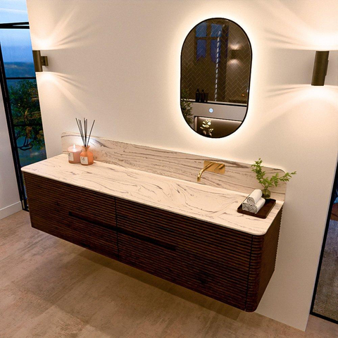 Mondiaz CIRO-DLUX Badkamermeubelset - 190x45x50cm - Solid surface wastafel Nata - 1 wasbak Rechts - zonder kraangaten - 4 lades - Walnut SW1530634