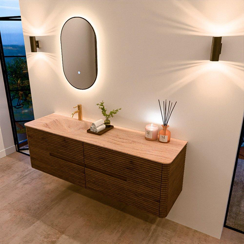 Mondiaz CIRO-DLUX Badkamermeubelset - 160x45x50cm - Solid surface wastafel Saba - 1 wasbak Links - 1 kraangat - 4 lades - Dusk SW1533351