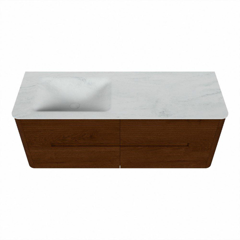 Mondiaz CIRO-DLUX Ensemble de meubles de salle de bains - 130x45x50cm - lavabo en solid surface Opalo - 1 vasque à gauche - sans trous de robinet - 4 tiroirs - Ruby SW1531643