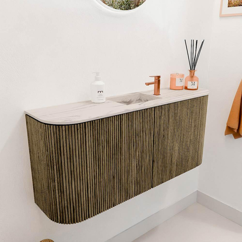 Mondiaz JOYA-DLUX Meuble de toilette 93,2cm - arrondis gauche et droite couleur Dusk - Lavabo FAYE position Milieu 1 trou de robinet couleur Nata. SW1425957