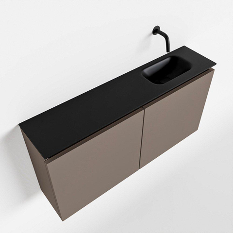 MONDIAZ TURE Kit lave-mains - 100x23x50cm - 0 trou de robinet - 2 portes - fumée mate - Lavabo à droite - Solid Surface Noir SW475346
