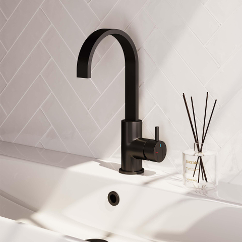 Brauer Black Edition Robinet de lavabo rehaussé avec bec rotatif économiseur d'énergie Noir mat SW385388