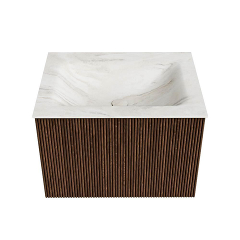 MONDIAZ KURVE-DLUX Meuble de salle de bains 60 cm couleur Walnut avec 1 tiroir. Lavabo CLOUD central sans trou de robinet couleur Ostra. SW1137791