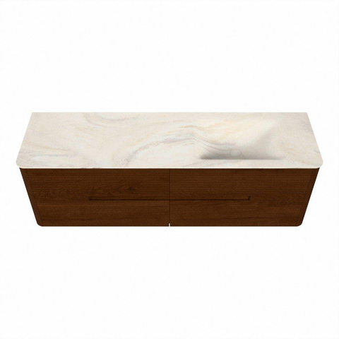 Mondiaz CIRO-DLUX Meuble de salle de bains - 160x45x50cm - Plan vasque solid surface Ostra - 1 lavabo à droite - sans trous de robinetterie - 4 tiroirs - Ruby SW1531858