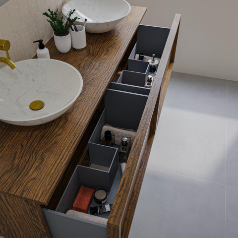 Saniclass Holz Frame Meuble de salle de bains - 160x45x40cm - 2 tiroirs - plan de toilette - Noyer pure SW1436764