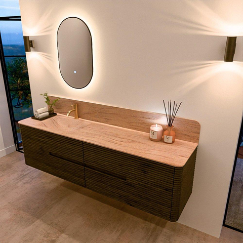 Mondiaz CIRO-DLUX Meuble de salle de bains complet - 180x45x50cm - Plan-vasque Solid surface Saba - 1 vasque à gauche - 1 trou de robinet - 4 tiroirs - Shadow SW1532784