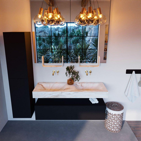 Mondiaz ALAN-DLUX Ensemble de meuble - 130cm - meuble Urban mat - 1 tiroir - Lavabo Cloud Frappe suspendu - vasque Gauche et droite - 0 trous de robinet SW804923