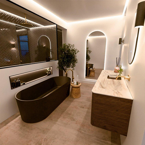 Mondiaz CIRO-DLUX Badkamermeubelset - 160x45x50cm - Solid surface wastafel Frappe - 1 wasbak Rechts - zonder kraangaten - 4 lades - Dusk SW1532845