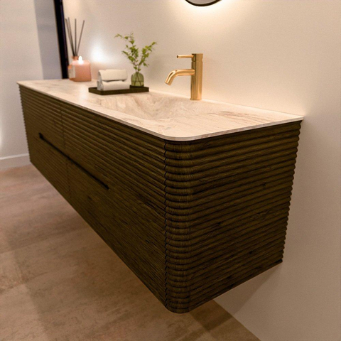 Mondiaz CIRO-DLUX Badkamermeubelset - 170x45x50cm - Solid surface wastafel Frappe - 1 wasbak Rechts - 1 kraangat - 4 lades - Shadow SW1532212