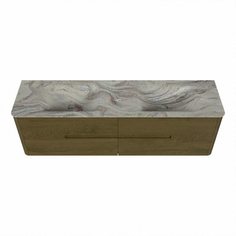 Mondiaz CIRO-DLUX Ensemble de meubles de salle de bains - 170x45x50cm - Plan vasque solid surface Glace - 2 bassins Double - sans trous de robinet - 4 tiroirs - Dusk SW1533002