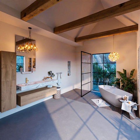 Mondiaz ALAN-DLUX Ensemble de meuble - 150cm - meuble Washed Oak mat - 1 tiroir - Lavabo Cloud Glace suspendu - vasque Gauche - 1 trou de robinet SW808914