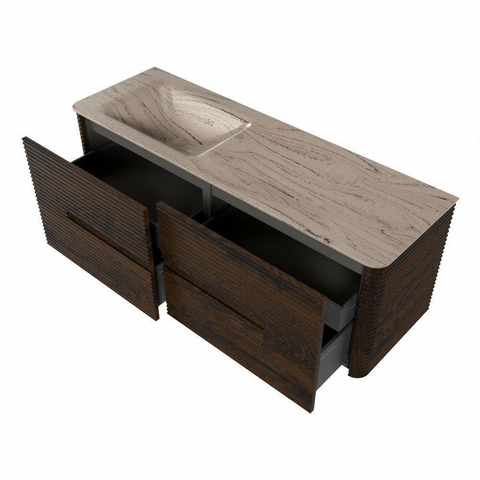 Mondiaz CIRO-DLUX Badkamermeubelset - 140x45x50cm - Solid surface wastafel Arena - 1 wasbak Links - zonder kraangaten - 4 lades - Walnut SW1530450