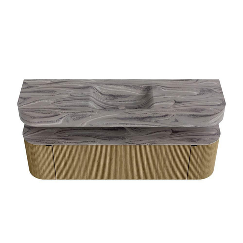 MONDIAZ THOR-DLUX 160cm meuble de salle de bains arrondi gauche + droite couleur Dusk avec 1 tiroir et 2 portes. Vasque suspendue CLOUD Milieu 1 trou de robinet couleur Sombra. SW1465388