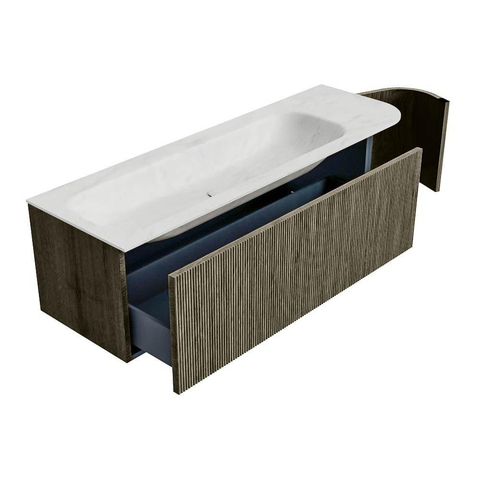 Mondiaz KURVE-DLUX Badkamermeubelset - 145x46x40cm - 1 lade - 1 deur - wastafel solid surface - links - zonder kraangat - Shadow SW1414067