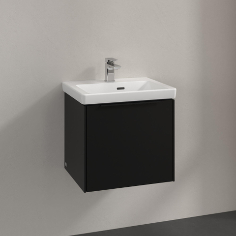 Villeroy & Boch Subway 3.0 wastafelonderkast - 50x40x40cm - met greep - 1 - softclose lade - 1 sifonuitsparing - spaanplaat - Volcano Black (zwart) SW730483