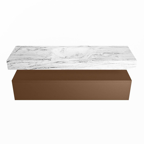 Mondiaz ALAN-DLUX Ensemble de meuble - 150cm - meuble Rust mat - 1 tiroir - Lavabo Cloud Glace suspendu - vasque Centre - 0 trous de robinet SW805994