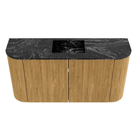 Mondiaz JOYA-DLUX 83.2cm meuble de salle de bains WC - arrondi gauche et droite couleur Chêne - Vasque FAYE position Milieu Sans trou de robinet couleur Lava. SW1422098