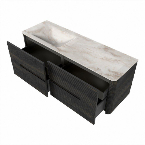 Mondiaz CIRO-DLUX Badkamermeubelset - 140x45x50cm - Solid surface wastafel Frappe - 1 wasbak Links - zonder kraangaten - 4 lades - Shadow SW1532019