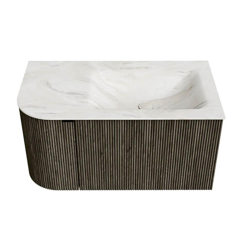 Mondiaz KURVE-DLUX Ensemble de meuble de salle de bains - 85x46x40cm - 1 tiroir - 1 porte - lavabo solid surface - droit - 1 trou de robinet - Shadow SW1414434