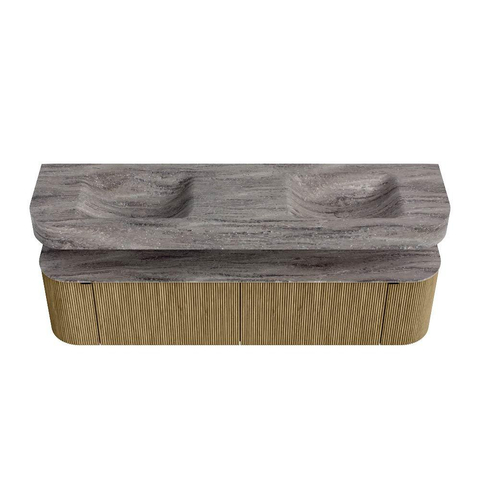 MONDIAZ THOR-DLUX 180cm meuble de salle de bains arrondi gauche + droite couleur Dusk avec 2 tiroirs et 2 portes. Vasque suspendue CLOUD Double sans trou de robinet couleur Oza. SW1466308