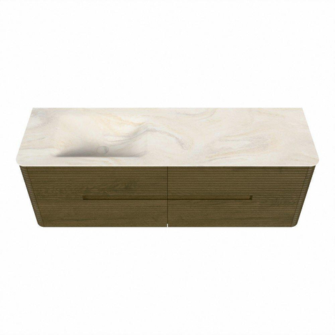 Mondiaz CIRO-DLUX Ensemble de meubles de salle de bains - 150x45x50cm - Vasque en solid surface Ostra - 1 lavabo à gauche - sans trous de robinet - 4 tiroirs - Dusk SW1533437
