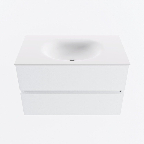 MONDIAZ VICA Meuble de salle de bains 80cm sous-meuble Talc 2 tiroirs. Lavabo MOON central sans trou de robinet, couleur Talc. SW1381801
