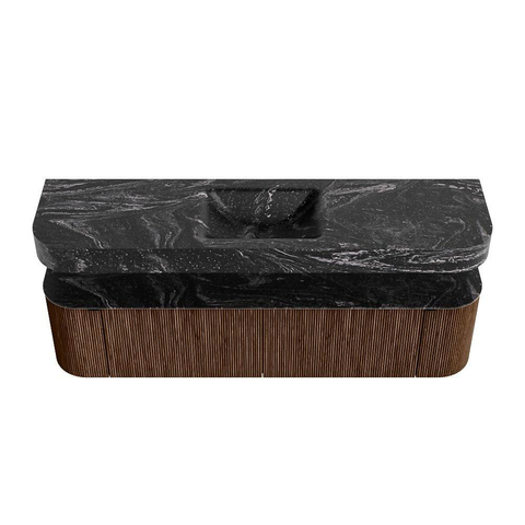 MONDIAZ THOR-DLUX 180cm meuble de salle de bains arrondi gauche + droite couleur Walnut avec 2 tiroirs et 2 portes. Vasque suspendue CLOUD Milieu 1 trou de robinet couleur Lava. SW1465960