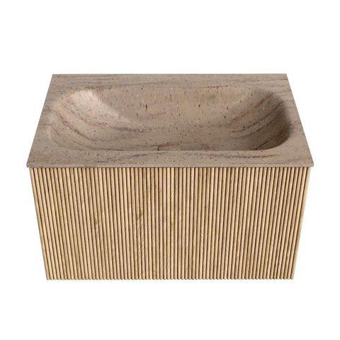 MONDIAZ KURVE-DLUX 70cm badmeubel kleur Oak met 1 lade en 0 deuren. Wastafel BIG SMALL Midden 1 kraangat Saba. SW1433053
