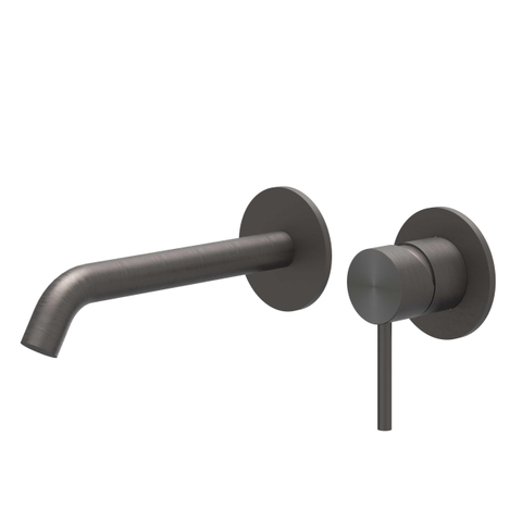 IVY Concord Wastafelmengkraan - 2-gats - inclusief inbouwdeel - wandmontage - gebogen uitloop - coldstart - RVS316 - geborsteld carbon black PVD SW1235851