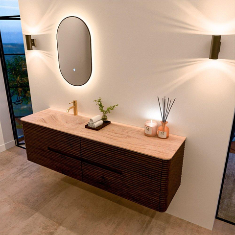 Mondiaz CIRO-DLUX Badkamermeubelset - 170x45x50cm - Solid surface wastafel Saba - 1 wasbak Links - 1 kraangat - 4 lades - Walnut SW1530778