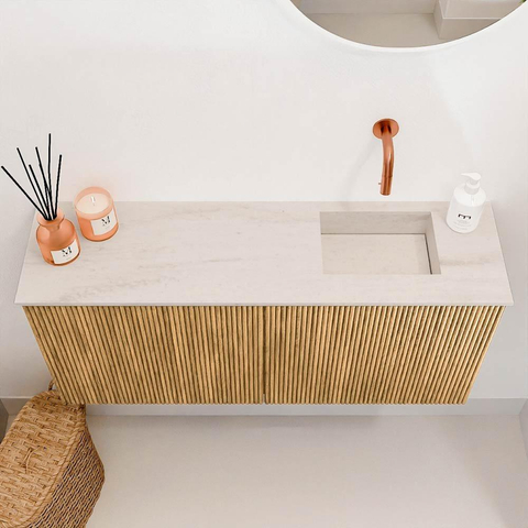 Mondiaz JOYA-DLUX 90cm toiletmeubel - kleur Oak - Wastafel FAYE positie Rechts Zonder kraangat kleur Meli. SW1423940