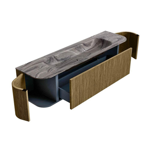 MONDIAZ KURVE-DLUX Meuble de salle de bains 170cm arrondi Gauche + Droite couleur Dusk avec 1 tiroir et 2 portes. Lavabo BIG LARGE Central 1 trou de robinet Sombra. SW1433878