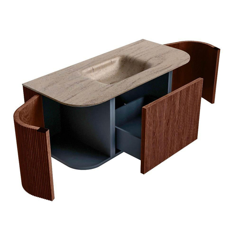 MONDIAZ KURVE-DLUX Meuble de salle de bains 100cm arrondi gauche + droite couleur Ruby avec 1 tiroir et 2 portes. Lavabo GRUNNE central 1 trou de robinet Saba. SW1433440