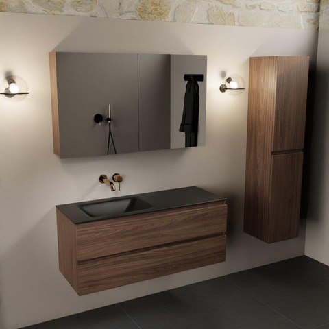 Mondiaz Aivy ensemble de meuble de salle de bains - 120x45x50cm - 0 trous de robinetterie - 1 vasque urban Solid surface - Gauche - 2 tiroirs - Avec armoire de toilette - Mélamine Mocha SW892401